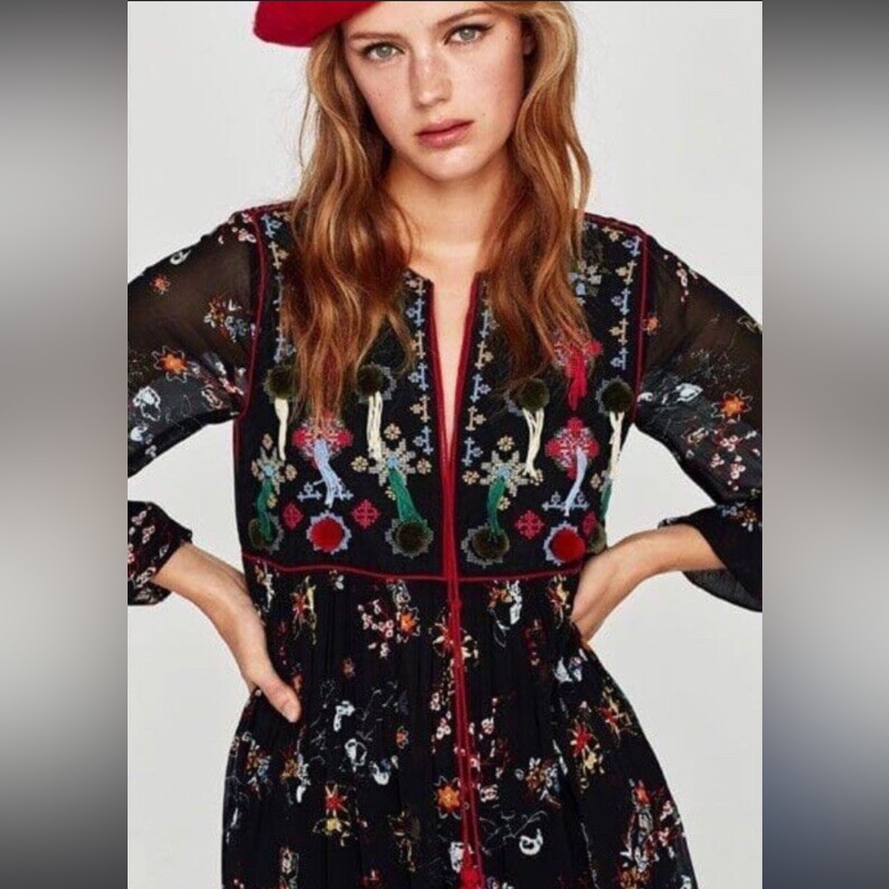 Zara Boho Embroidery Dress Size Small